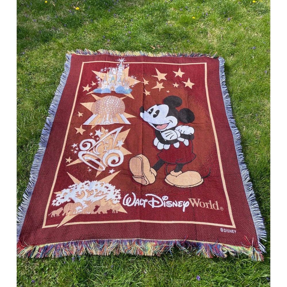 Vintage Walt Disney world Mickey Mouse tapestry woven throw blanket‎